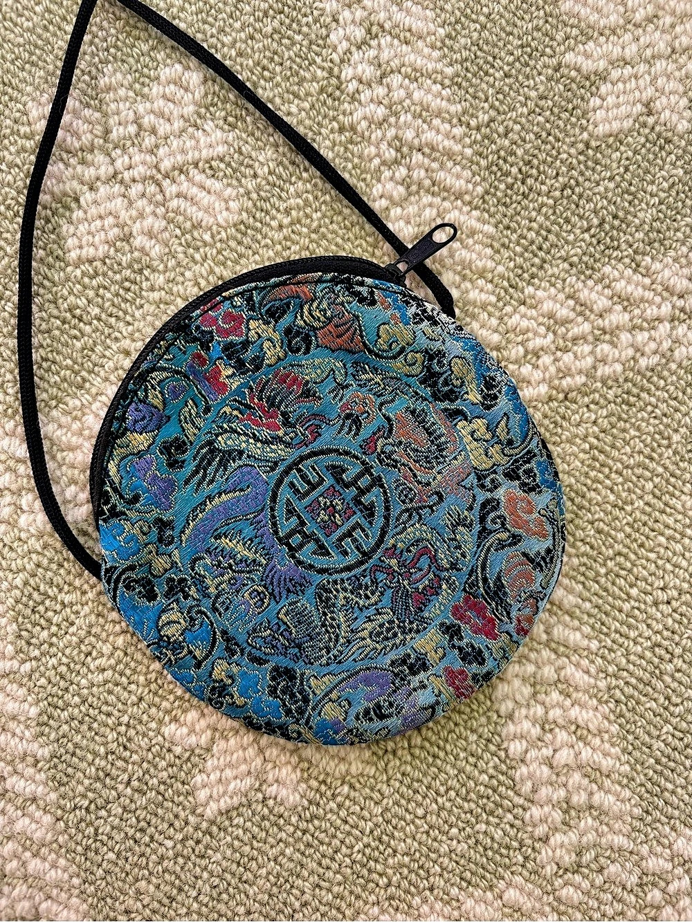 Paisley Round Mini Crossbody Bag in Blue & Black